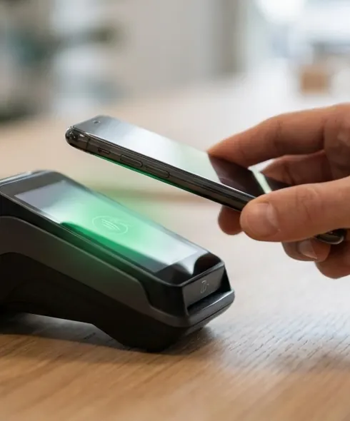 Paiement sans contact par smartphone sur le terminal d'un distributeur