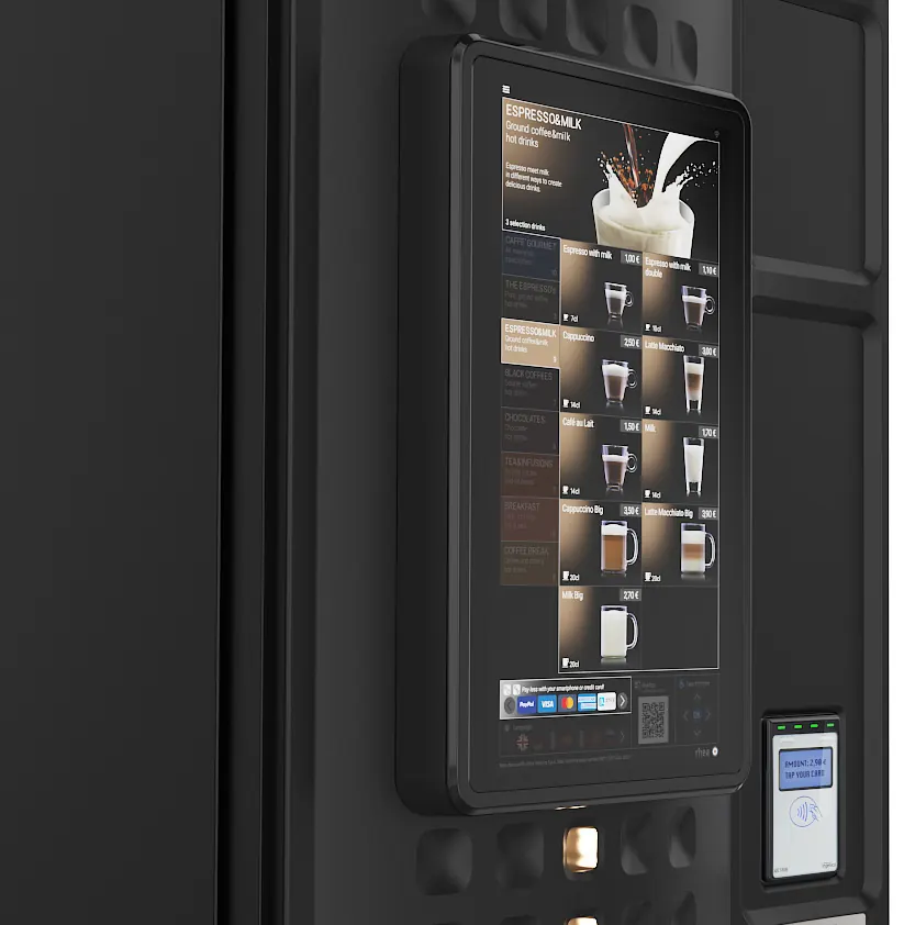 Écran tactile 15 pouces HD de la Caffe Europa Touch affichant la carte des boissons