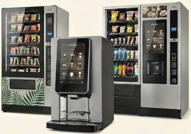 Gamme Rheavendors : distributeurs de snacks, de boissons fraîches et machine à café à écran tactile